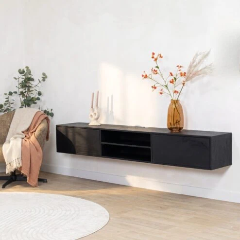 Sigge Zwevend Tv meubel zwart 200cm