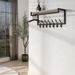 Fenna Kapstok met hoedenplank 14 haken Travertine 85cm