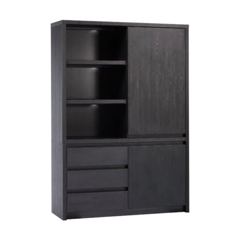 Kiara Vakkenkast 2-deur 3-vaks Zwart 138cm