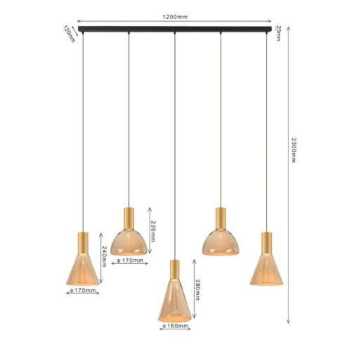 Marlo 5-lichts Hanglamp Amber glas