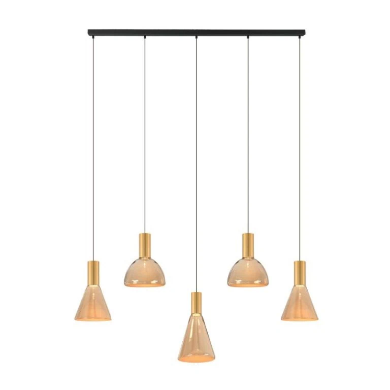 Marlo 5-lichts Hanglamp Amber glas