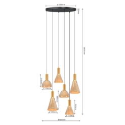 Marlo 6-lichts getrapte Hanglamp Amber glas
