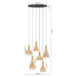 Marlo 6-lichts getrapte Hanglamp Amber glas