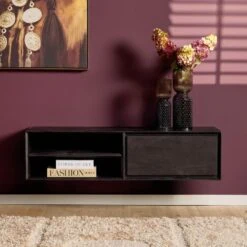 Tony Zwevend Tv meubel Zwart Mangohout 120 cm