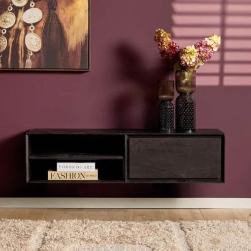 Tony Zwevend Tv meubel Zwart Mangohout 120 cm