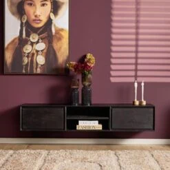 Tony Zwevend Tv meubel Zwart Mangohout 160 cm