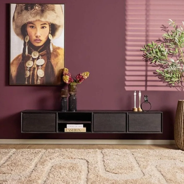 Tony Zwevend Tv meubel Zwart Mangohout 200 cm