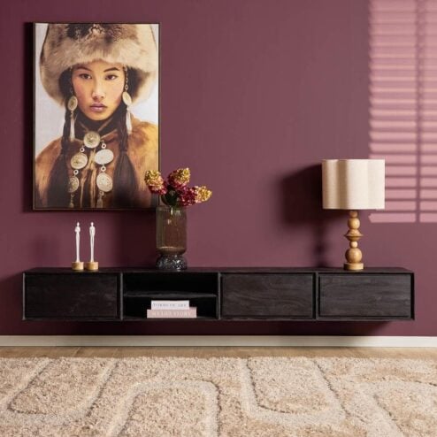 Tony Zwevend Tv meubel Zwart Mangohout 240 cm