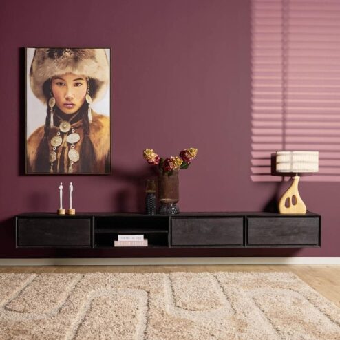 Tony Zwevend Tv meubel Zwart Mangohout 280 cm