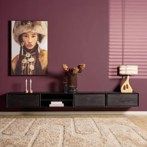 Tony Zwevend Tv meubel Zwart Mangohout 280 cm