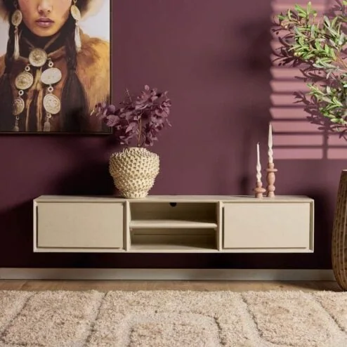 Tony Zwevend Tv meubel Zand Mangohout 160 cm