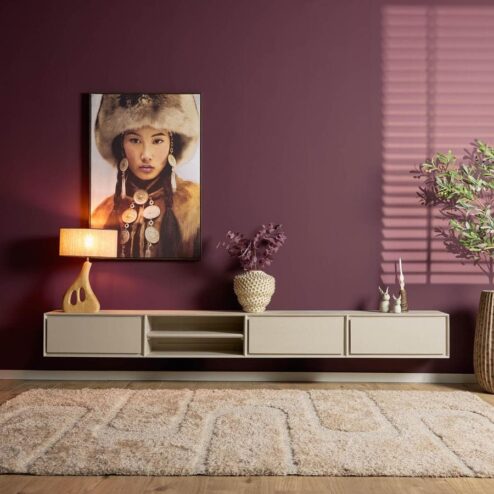 Tony Zwevend Tv meubel Zand Mangohout 240 cm