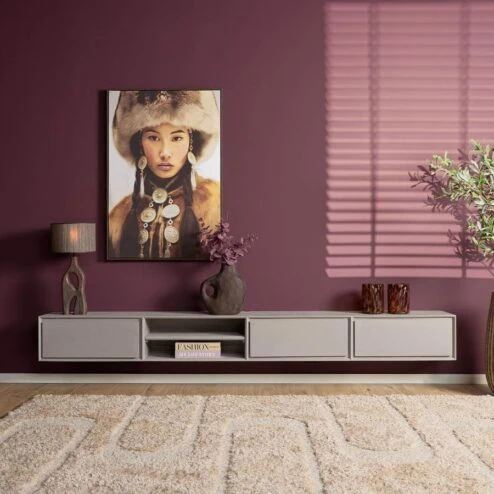 Tony Zwevend Tv meubel Taupe Mangohout 240 cm