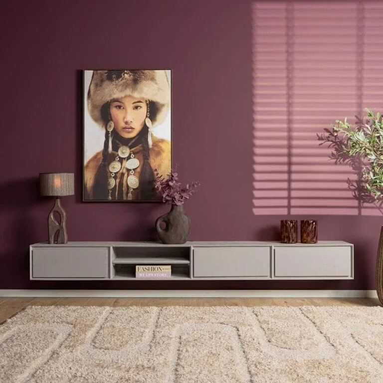 Tony Zwevend Tv meubel Taupe Mangohout 240 cm