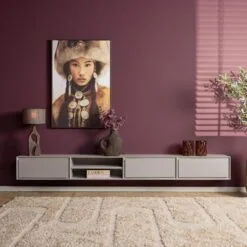 Tony Zwevend Tv meubel Taupe Mangohout 280 cm