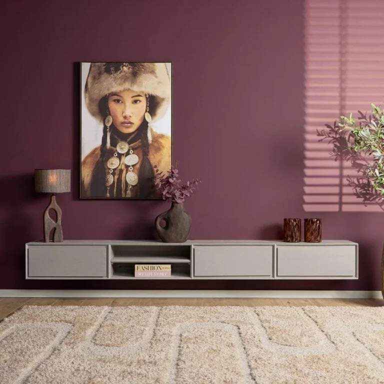 Tony Zwevend Tv meubel Taupe Mangohout 280 cm