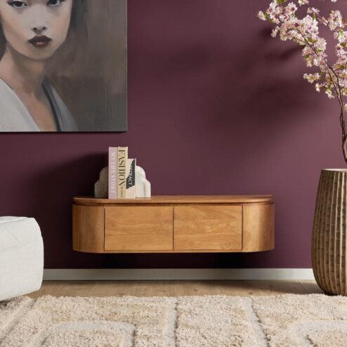 Evi Zwevend Tv meubel Naturel Mangohout 120cm