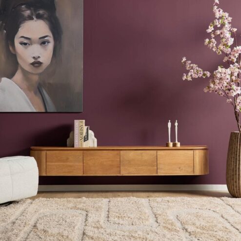 Evi Zwevend Tv meubel Naturel Mangohout 200cm