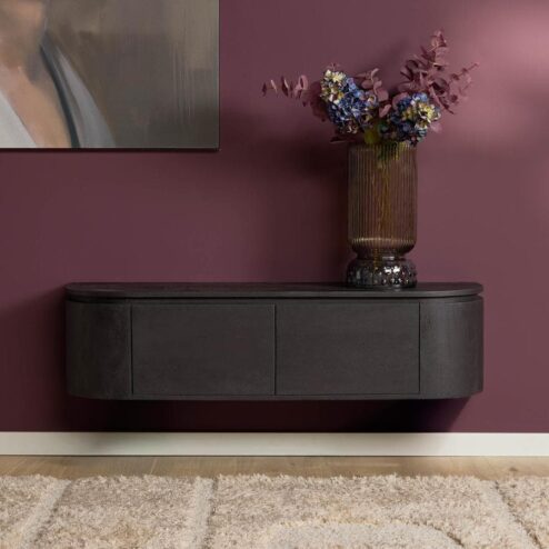 Evi Zwevend Tv meubel Zwart Mangohout 120cm