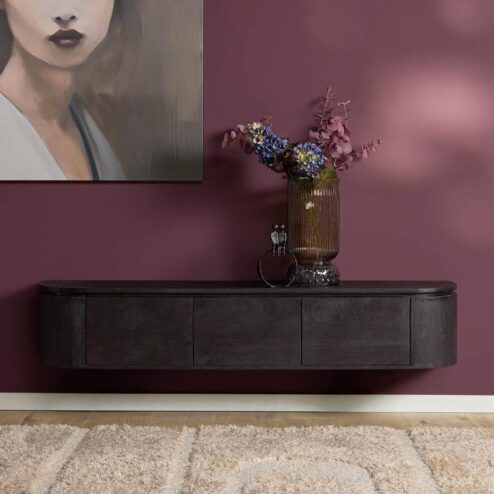 Evi Zwevend Tv meubel Zwart Mangohout 160cm