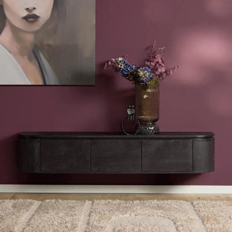 Evi Zwevend Tv meubel Zwart Mangohout 160cm