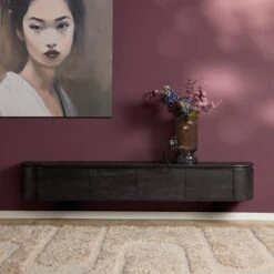 Evi Zwevend Tv meubel Zwart Mangohout 200cm