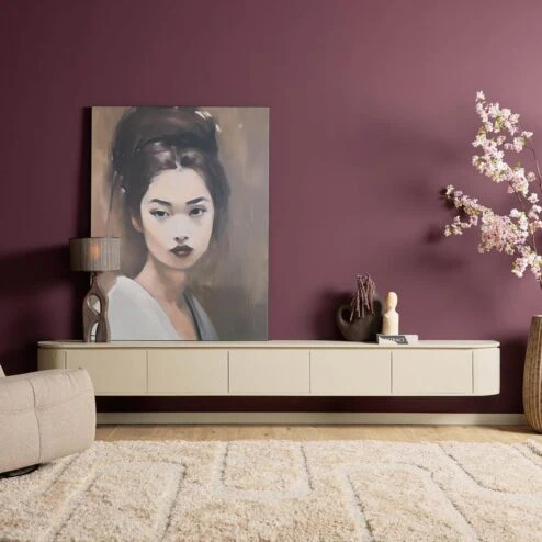 Evi Zwevend Tv meubel Zand Mangohout 280cm