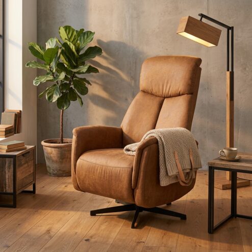 Aarhus Elektrische Relaxfauteuil Cognac suede