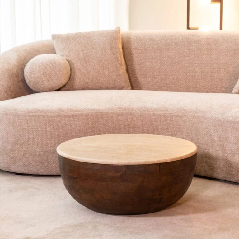 Bowl Salontafel rond Espresso Travertin 70 cm