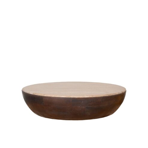 Bowl Salontafel rond Espresso Travertin 90 cm