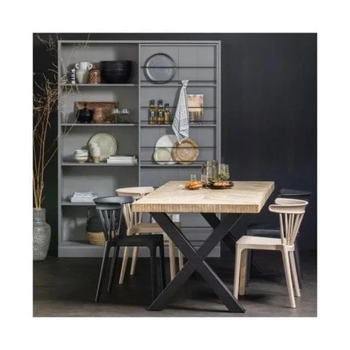 Combi-tablo Eettafel mango visgraat X-poot 200 cm