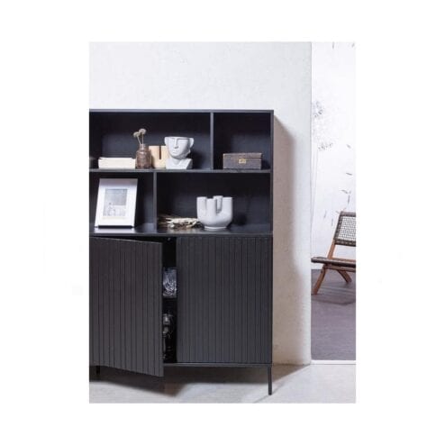 New Gravure Wandkast grenen zwart 200 cm