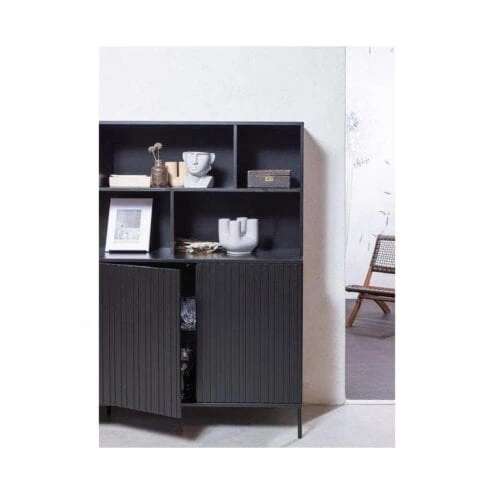 New Gravure Wandkast grenen zwart 200 cm