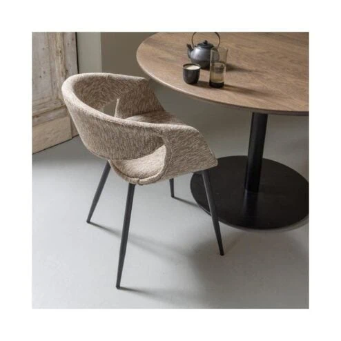 Yossi Eetkamerstoel zand met metalen poot zwart