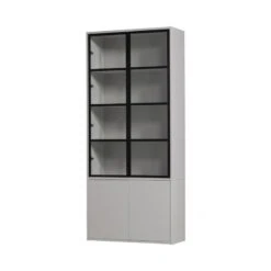 Basic Vitrinekast 4-deurs grenen grijs 101cm