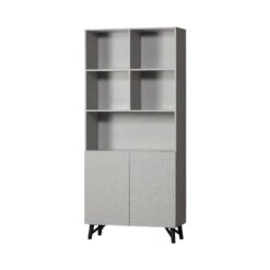 Carved Organic 2-deurs opbergkast mangohout grijs 90cm