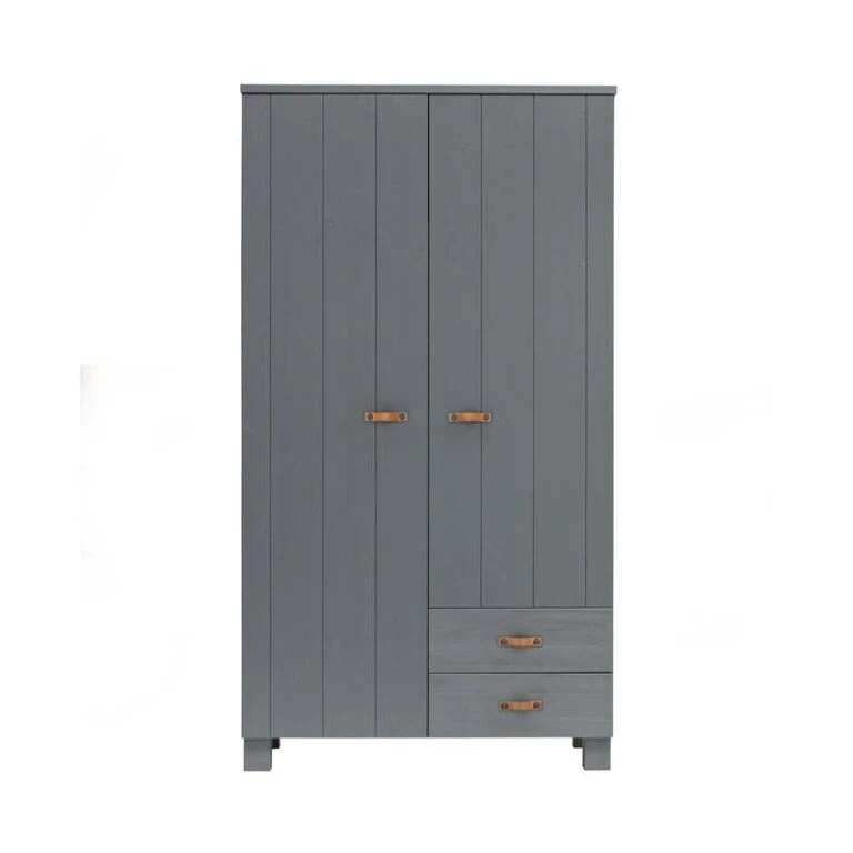 Dennis Kledingkast met laden grenen grijs met leren greep 111cm