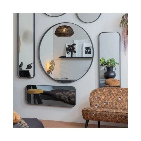 Doutzen Spiegel rond metaal zwart 50cm