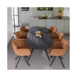 Fenne Draaibare eetkamerstoel geweven stof ginger