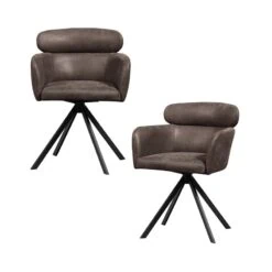 Fenne Draaibare eetkamerstoel leerlook zwart/grijs