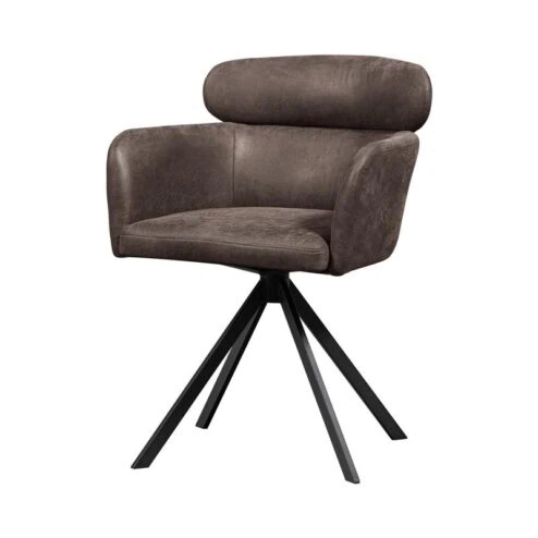 Fenne Draaibare eetkamerstoel leerlook zwart/grijs