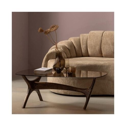 Flash Salontafel mangohout/glas walnoot 110cm