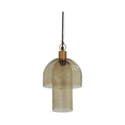 Gigi 1-lichts Hanglamp dubbele kap gehamerd glas naturel