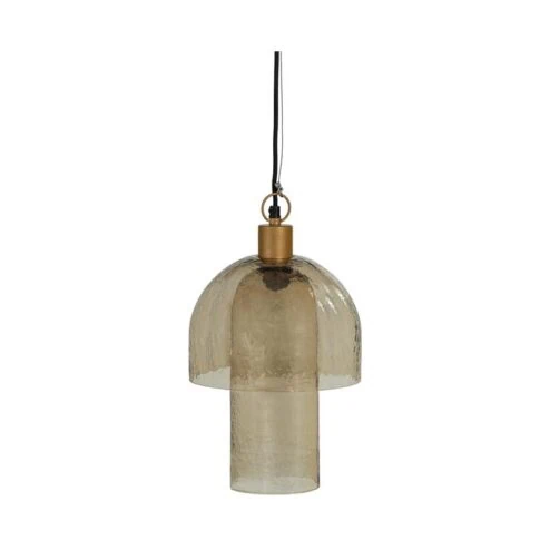 Gigi 1-lichts Hanglamp dubbele kap gehamerd glas naturel