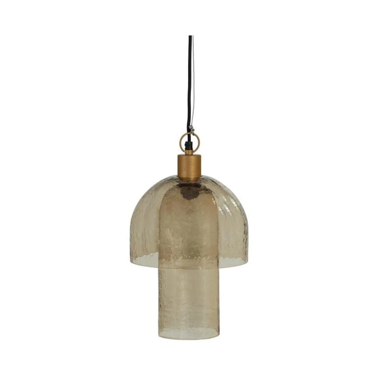 Gigi 1-lichts Hanglamp dubbele kap gehamerd glas naturel