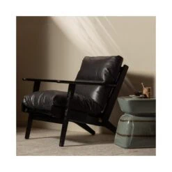 Houston Fauteuil leer/hout zwart