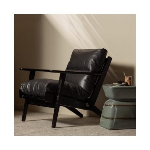 Houston Fauteuil leer/hout zwart