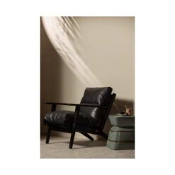 Houston Fauteuil leer/hout zwart