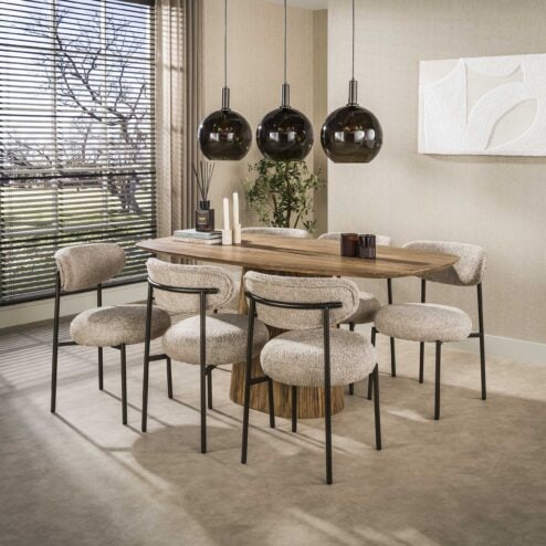 Jaimy Eetkamerstoel Boucle zand-bruin