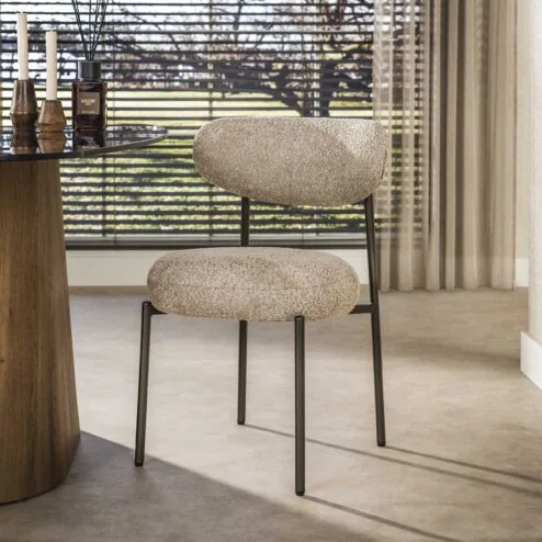 Jaimy Eetkamerstoel Boucle zand-bruin